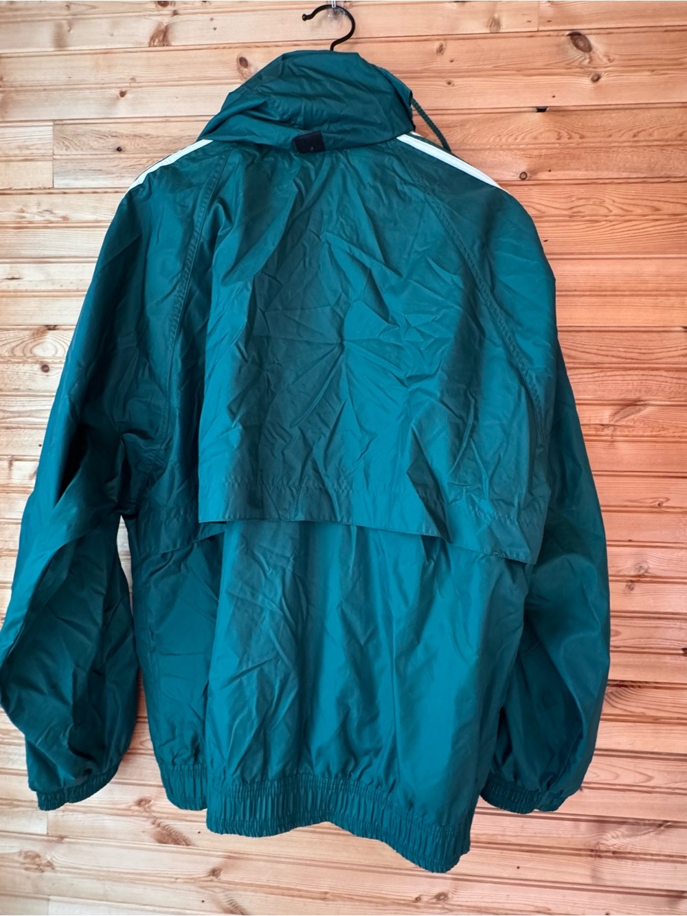 Vintage Adidas Windbreaker Green White Stripes Full Zip XL 1990s Hooded - Picture 3 of 8